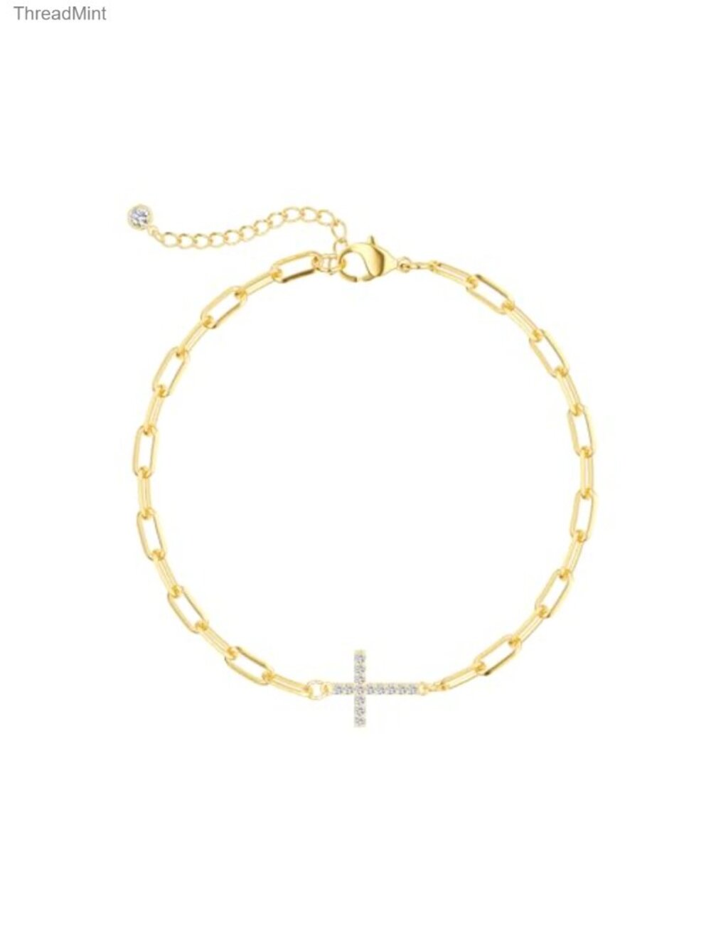 18K Gold Plated Cross Charm Bracelet Adjustable Christian Faith Jewelry